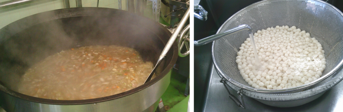 野菜と白玉団子汁調理写真