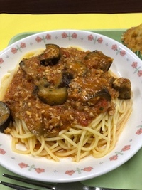 写真：ナスとトマトのスパゲティ