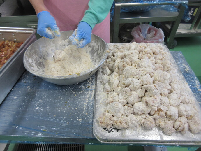 からあげの粉付け