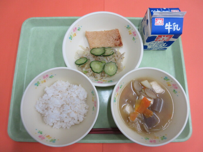 5月21日 ご飯 けんちん汁 いかのねぎみそ焼き じゃこ和え 牛乳
